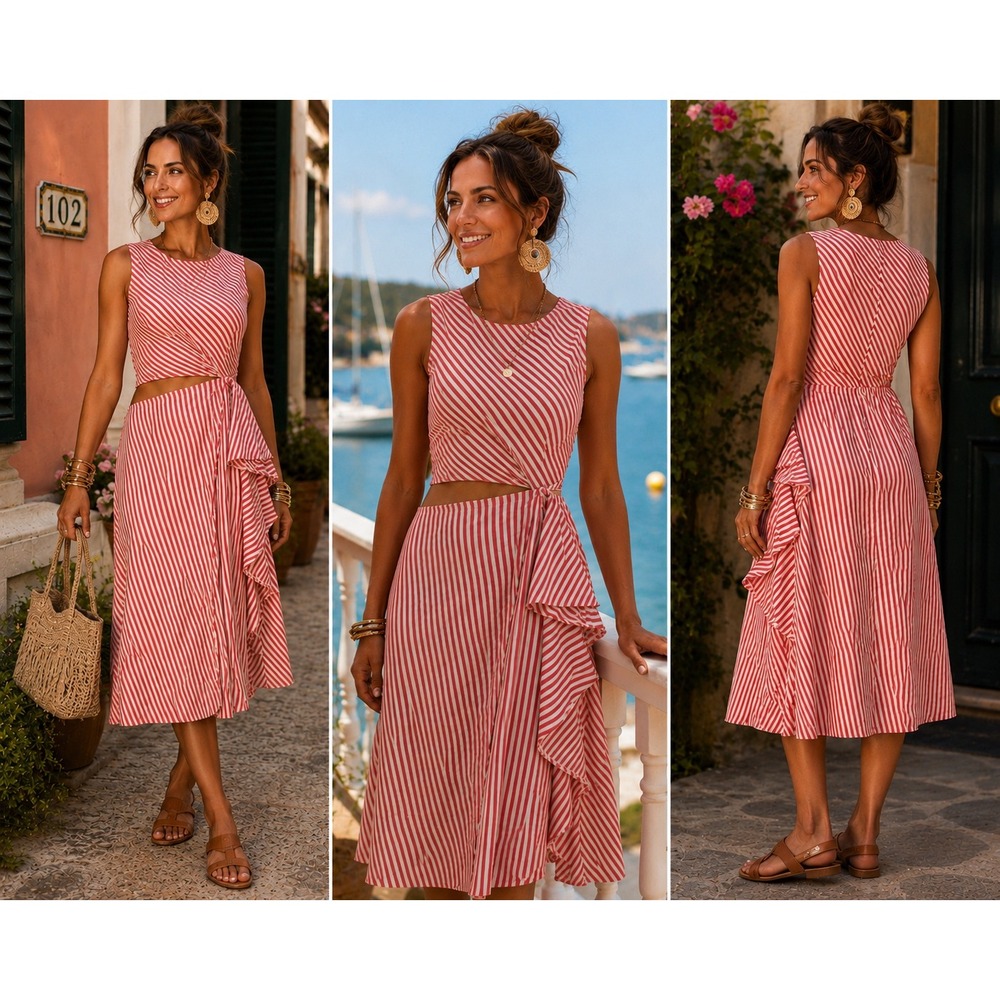 J.Crew Collection Samara Dress 6 Pink Coral Cotton Ruffle Resort Coastal Preppy